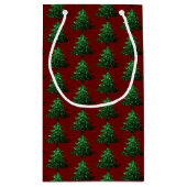 キラキラ輝くクリスマスツリー緑の濃い赤のパターン スモールペーパーバッグ (裏面)