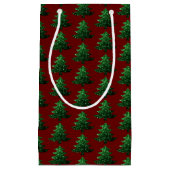 キラキラ輝くクリスマスツリー緑の濃い赤のパターン スモールペーパーバッグ (正面)