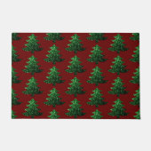 キラキラ輝くクリスマスツリー緑の濃い赤のパターン ドアマット (正面)