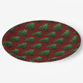 キラキラ輝くクリスマスツリー緑の濃い赤のパターン ペーパープレート (アングル)