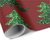キラキラ輝くクリスマスツリー緑の濃い赤のパターン ラッピングペーパー (ロールコーナー)