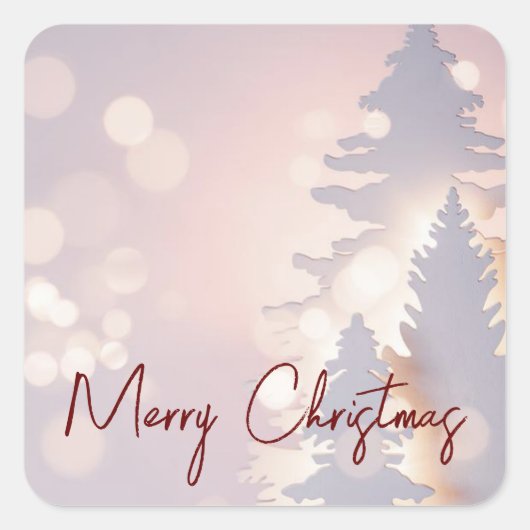 キラキラ輝くクリスマスツリー スクエアシール (正面)