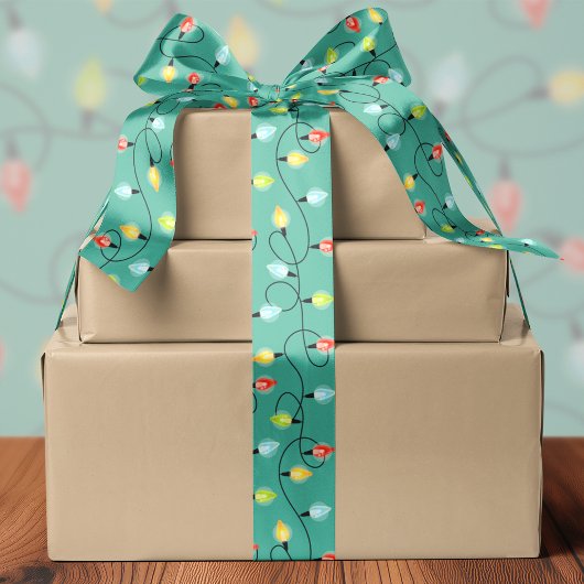 キラキラ輝くクリスマスライトホリデーパターン サテンリボン