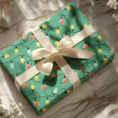 キラキラ輝くクリスマスライトホリデーパターン ラッピングペーパー