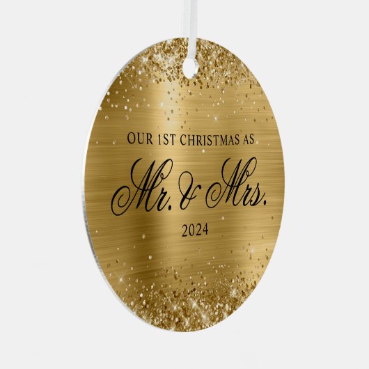 キラキラ輝くゴールドフォイル第1回クリスマスフォト メタルオーナメント (正面右)