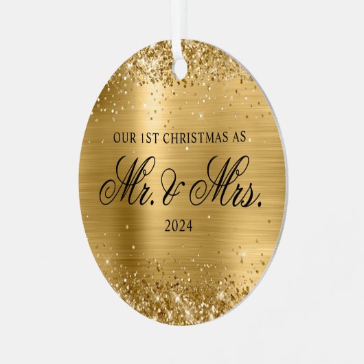 キラキラ輝くゴールドフォイル第1回クリスマスフォト メタルオーナメント (正面左)