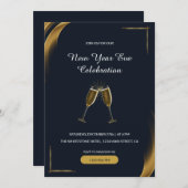 キラキラ輝くシャンパングラス新年 招待状 (正面/裏面)