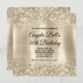 キラキラ輝くシャンパンゴールドフォイル30th誕生日 招待状 (正面/裏面)