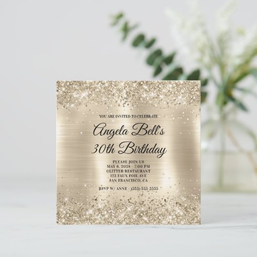 キラキラ輝くシャンパンゴールドフォイル30th誕生日 招待状 (スタンド正面)