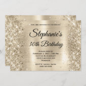 キラキラ輝くシャンパンゴールドフォイル30th誕生日 招待状 (正面/裏面)