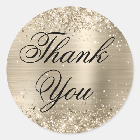 キラキラ輝くシャンパンフォイルファンシーありがとう ラウンドシール (正面)