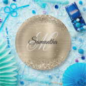 キラキラ輝くシャンパンフォイルファンシーモノグラム ペーパープレート (パーティー)