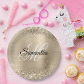 キラキラ輝くシャンパンフォイルファンシーモノグラム ペーパープレート (パーティー)