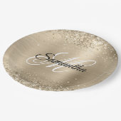 キラキラ輝くシャンパンフォイルファンシーモノグラム ペーパープレート (アングル)