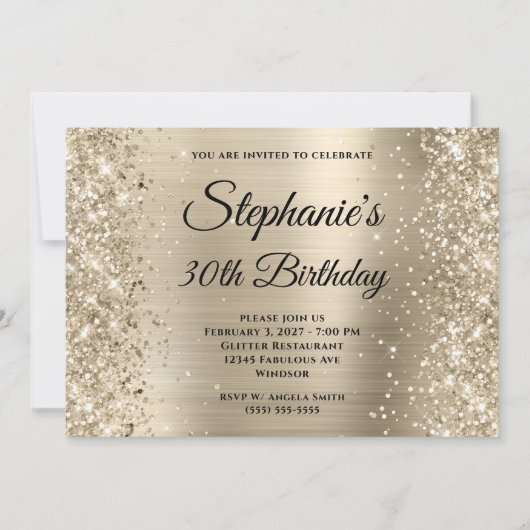 キラキラ輝くシャンパンフォイルモノグラム30th誕生日 招待状 (正面)