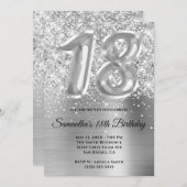 キラキラ輝くシルバーグラム18誕生日 招待状 (正面/裏面)