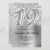 キラキラ輝くシルバーグラム19誕生日 招待状 (正面/裏面)
