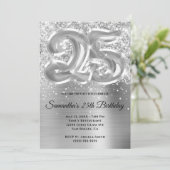 キラキラ輝くシルバーグラム25誕生日 招待状 (スタンド正面)