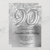 キラキラ輝くシルバーグラム90誕生日 招待状 (正面/裏面)