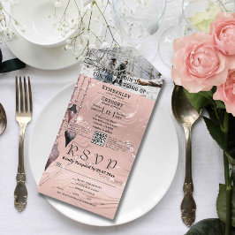 キラキラ輝くシルバーピンクのクリスマスフォトQRコード オールインワン招待状