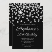 キラキラ輝くシルバー紙吹雪エレガントブラック 招待状 (正面/裏面)