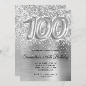 キラキラ輝くシルバーGLAM 100誕生日 招待状 (正面/裏面)