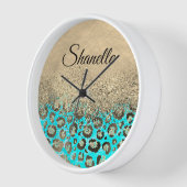 キラキラ輝くターコイズヒョウパーソナライズされた 壁時計 (傾斜)
