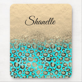 キラキラ輝くターコイズヒョウ マウスパッド