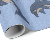 キラキラ輝くダークブルーの白いジャンプするイルカの列 ラッピングペーパー (ロールコーナー)