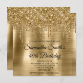 キラキラ輝くドリップスゴールドフォイル40th誕生日 招待状 (正面/裏面)