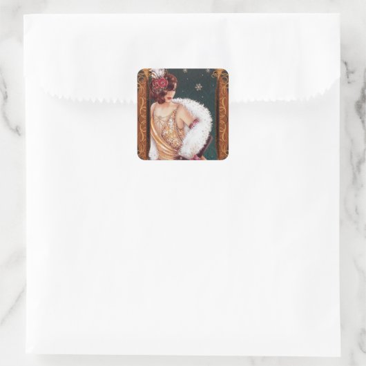 キラキラ輝くドレスを着たクリスマスのフラッパー金ゴールド スクエアシール (バッグ)