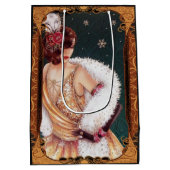キラキラ輝くドレスを着たクリスマスのフラッパー金ゴールド ミディアムペーパーバッグ (裏面)