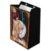 キラキラ輝くドレスを着たクリスマスのフラッパー金ゴールド ミディアムペーパーバッグ (裏面アングル)