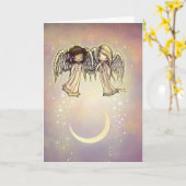 キラキラ輝くナイトアートの二人の小さな天使 カード (黄色い花)