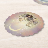 キラキラ輝くナイトアートの二人の小さな天使 ペーパーコースター (アングル)