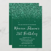 キラキラ輝くハンターグリーン21歳の誕生日 招待状 (正面/裏面)