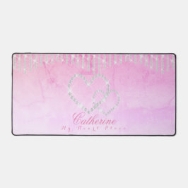 キラキラ輝くハート素朴紫 デスクマット