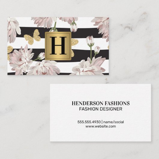 キラキラ輝くバターフライの花柄 名刺 (正面/裏面)