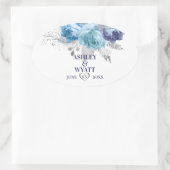 キラキラ輝くバラの青離れい 楕円形シール (バッグ)