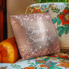 キラキラ輝くバラゴールドフォイルグラムスウィート16 クッション