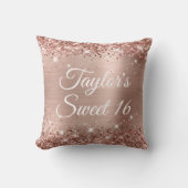 キラキラ輝くバラゴールドフォイルグラムスウィート16 クッション (正面)