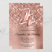 キラキラ輝くバラ金ゴールドグラム4th誕生日 招待状 (正面/裏面)