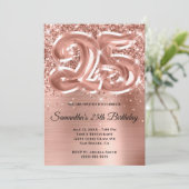 キラキラ輝くバラ金ゴールドグラーム25誕生日 招待状 (スタンド正面)