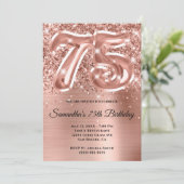 キラキラ輝くバラ金ゴールドグラーム75誕生日 招待状 (スタンド正面)