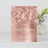 キラキラ輝くバラ金ゴールドバルーン21st誕生日 招待状 (スタンド正面)