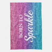 キラキラ輝くピンクとブルーの生まれグリッターと輝く キッチンタオル (縦)