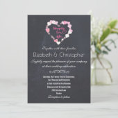 キラキラ輝くピンクのハートの後で幸せ結婚に 招待状 (スタンド正面)