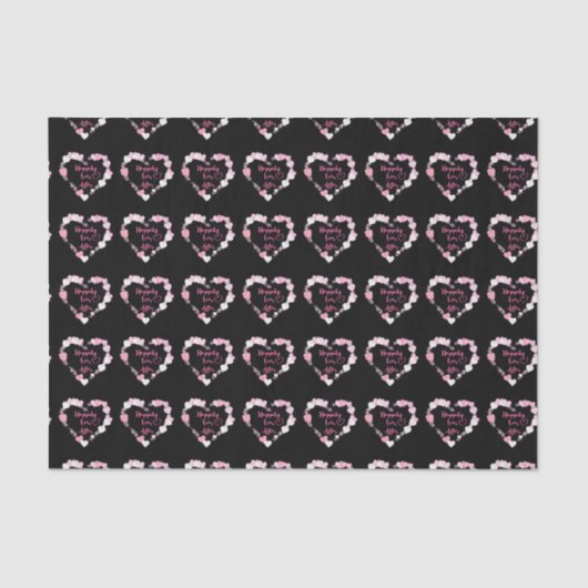 キラキラ輝くピンクのハートの後で幸せ結婚に 薄葉紙 (正面)