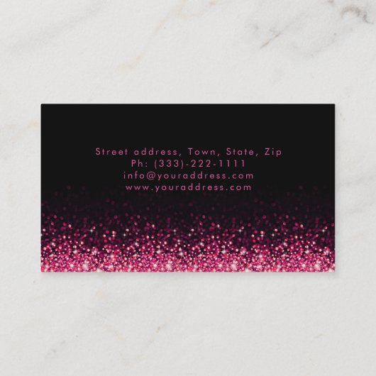 キラキラ輝くピンクのメイクアップアーティストダマスクブラックカード 名刺 (裏面)