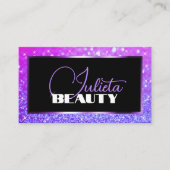 キラキラ輝くピンクパープルスパークルグリッターと写真 名刺 (正面)